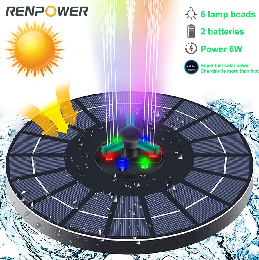 Fontana solare con luci colorate 4w6w ugello rotante può conservare l'elettricità per la paesaggio della pompa dell'acqua galleggiante da giardino Fountain